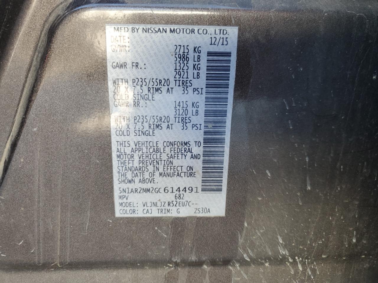 2016 Nissan Pathfinder S VIN: 5N1AR2MM2GC614491 Lot: 67416305