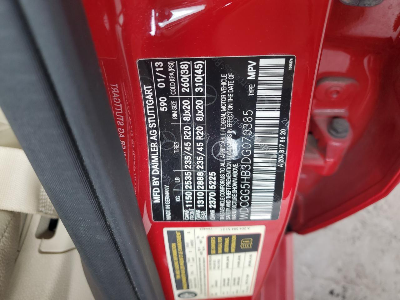 2013 Mercedes-Benz Glk 350 VIN: WDCGG5HB3DG070385 Lot: 69629035