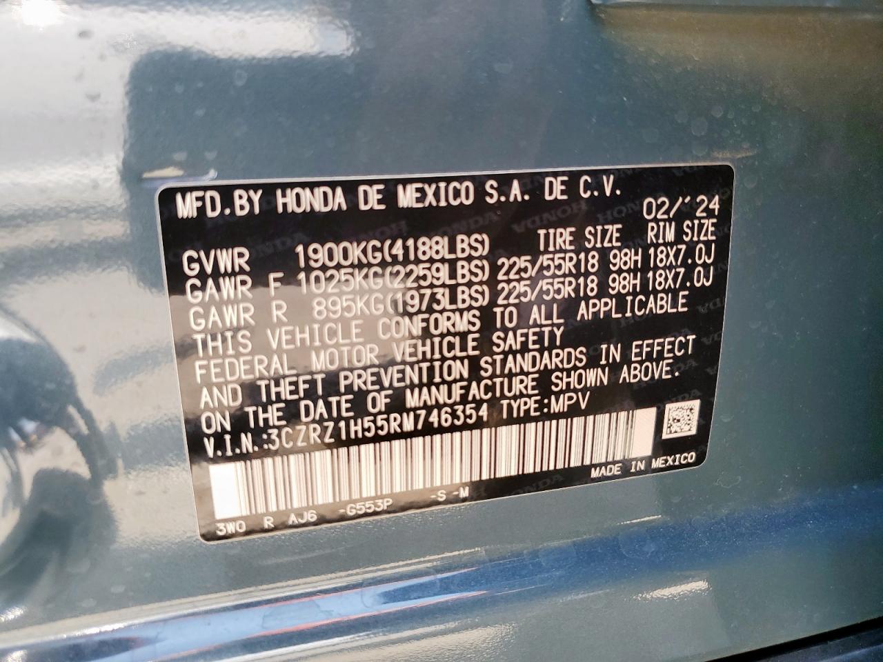 2024 Honda Hr-V Sport VIN: 3CZRZ1H55RM746354 Lot: 69597995