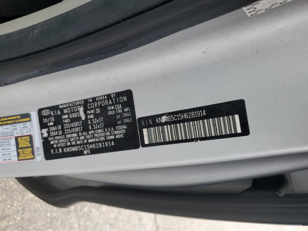 2017 Kia Sedona Lx VIN: KNDMB5C15H6281914 Lot: 68033425