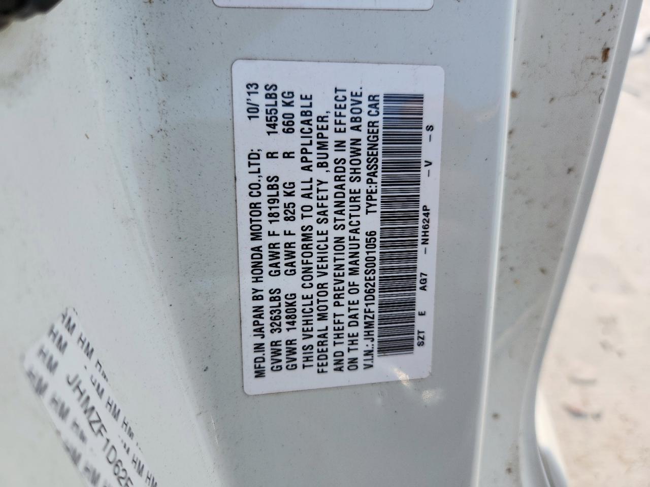 2014 Honda Cr-Z Ex VIN: JHMZF1D62ES001056 Lot: 69948945