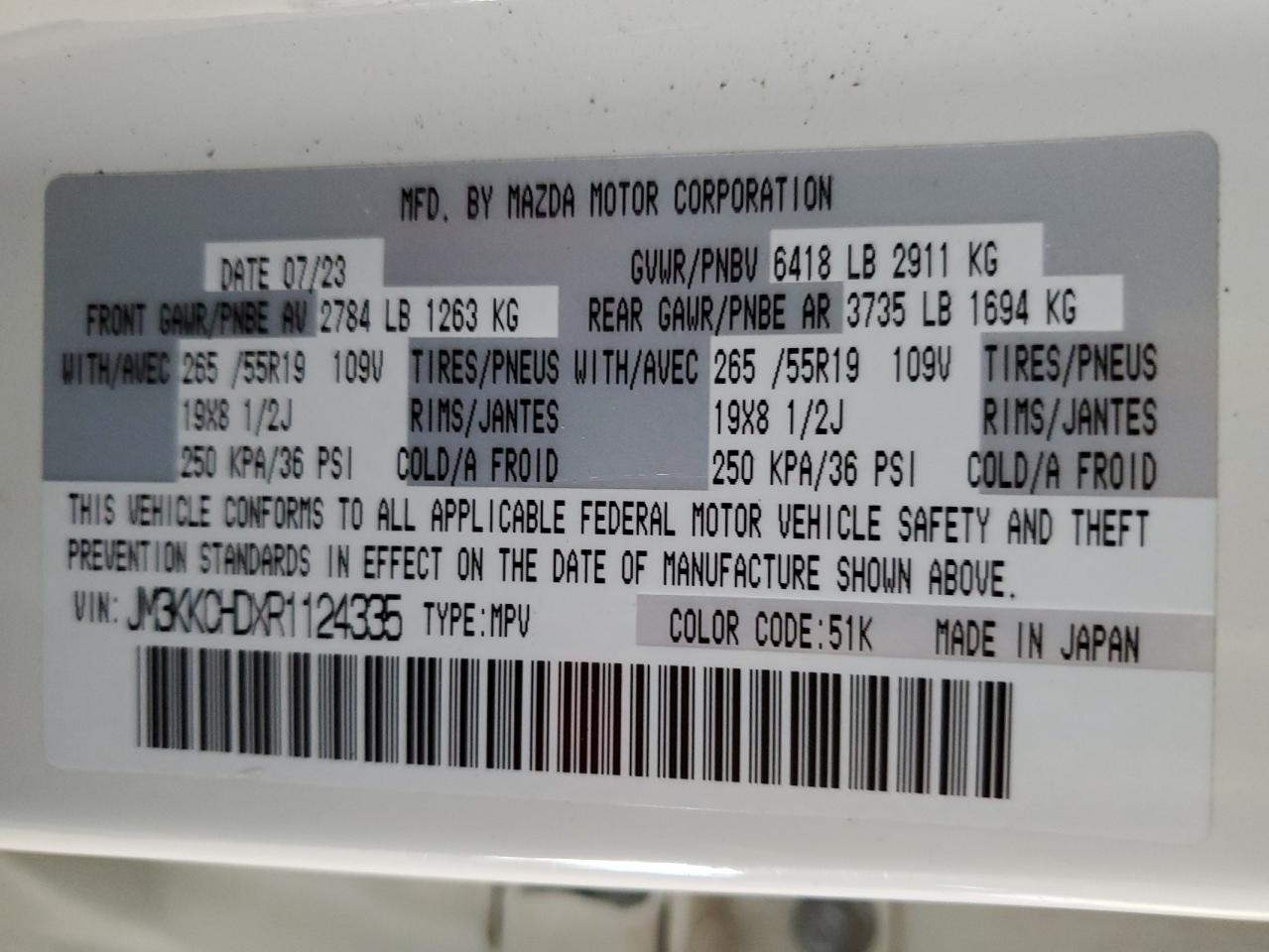 2024 Mazda Cx-90 Preferred Plus VIN: JM3KKCHDXR1124335 Lot: 69471715