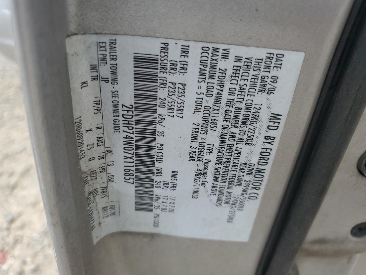 2007 Ford Crown Victoria Lx VIN: 2FDHP74W07X116857 Lot: 68746755