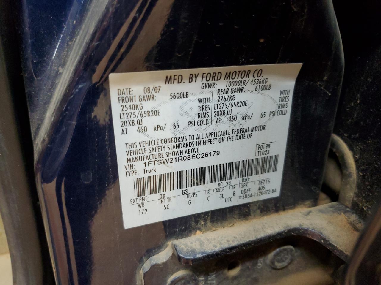 2008 Ford F250 Super Duty VIN: 1FTSW21R08EC26179 Lot: 69674315