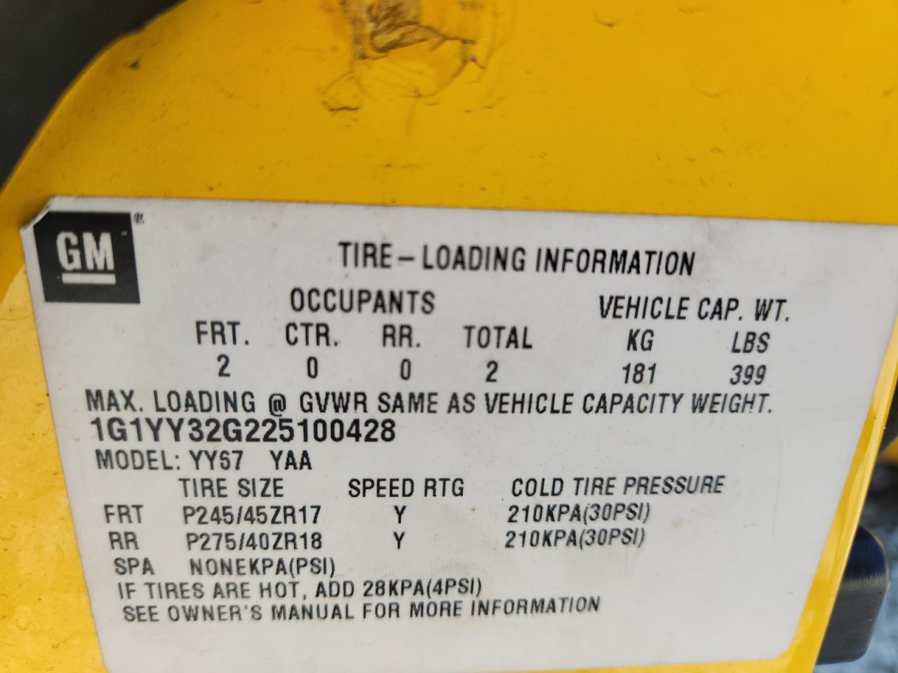 2002 Chevrolet Corvette VIN: 1G1YY32G225100428 Lot: 69400365