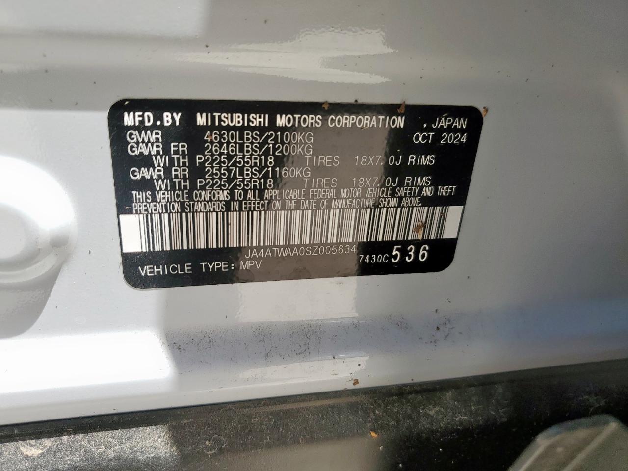 2025 Mitsubishi Eclipse Cross Se VIN: JA4ATWAA0SZ005634 Lot: 67326125