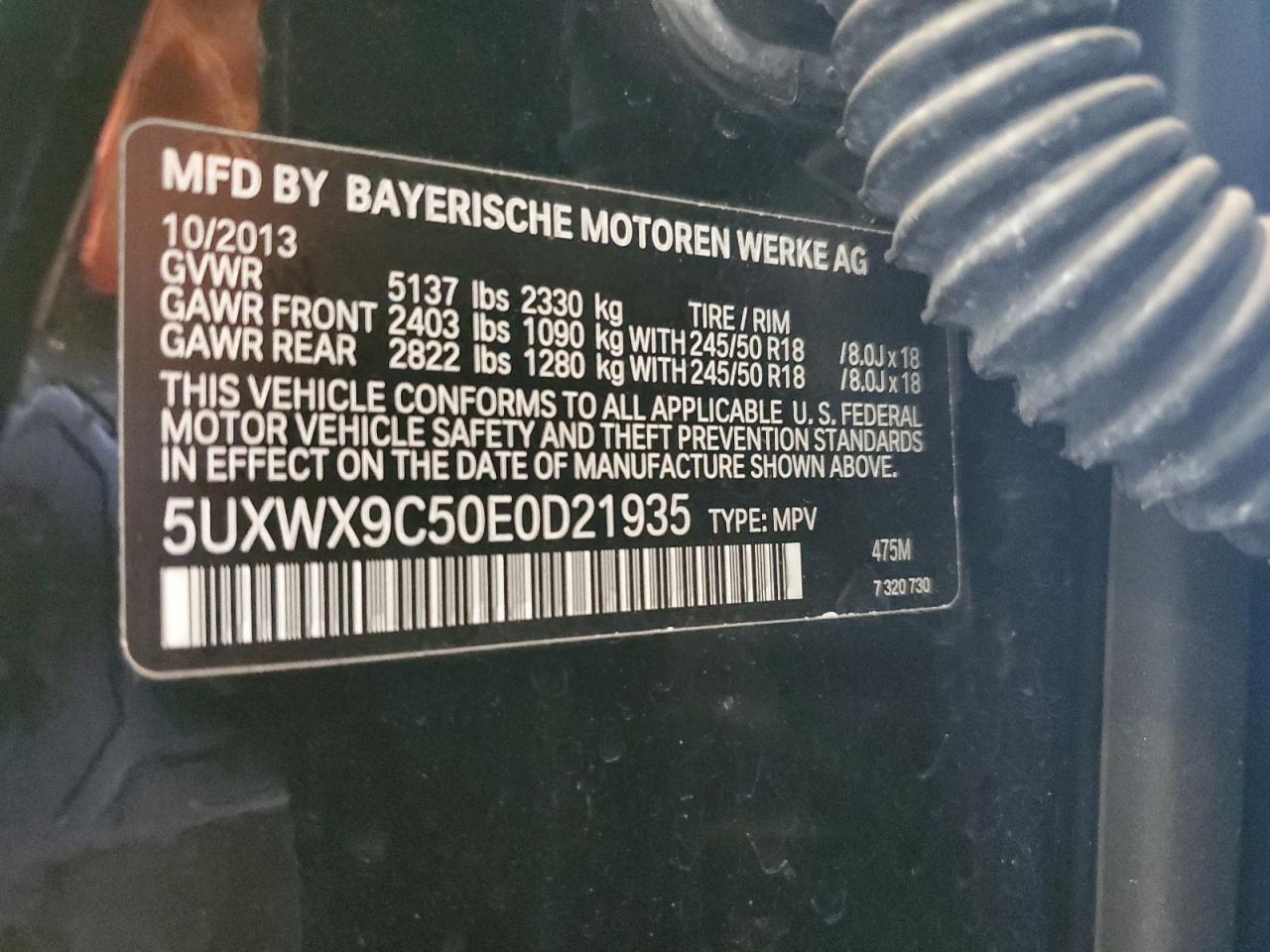 2014 BMW X3 xDrive28I VIN: 5UXWX9C50E0D21935 Lot: 69163655