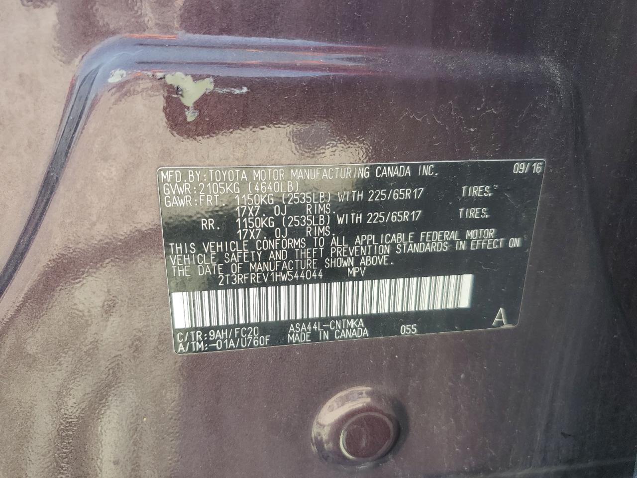 2017 Toyota Rav4 Xle VIN: 2T3RFREV1HW544044 Lot: 67579545