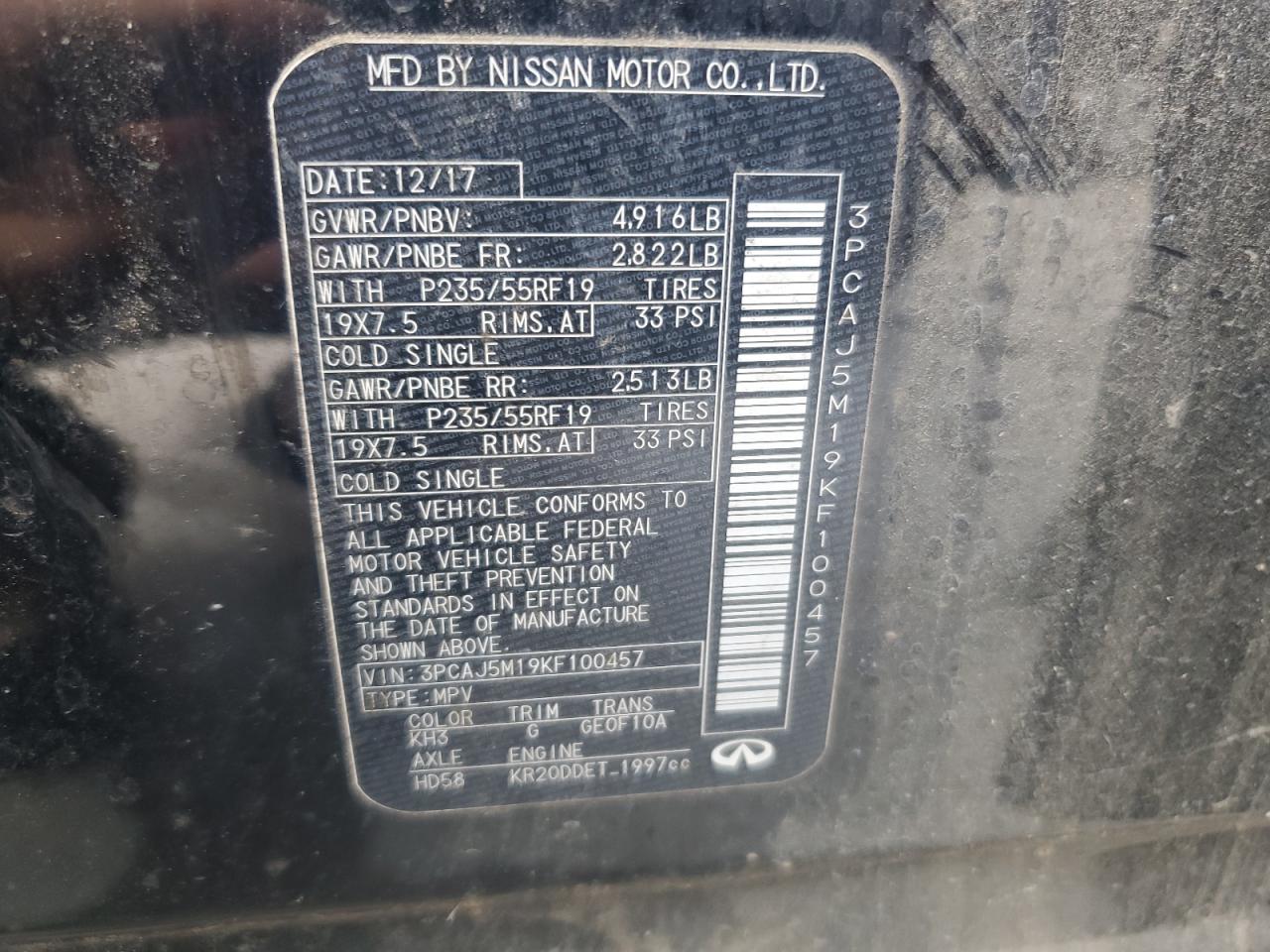 2019 Infiniti Qx50 Essential VIN: 3PCAJ5M19KF100457 Lot: 65367625