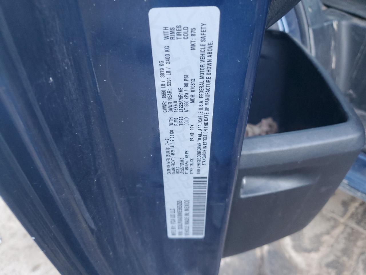 2021 Ram Promaster 1500 1500 Standard VIN: 3C6LRVAG9ME565055 Lot: 70848385