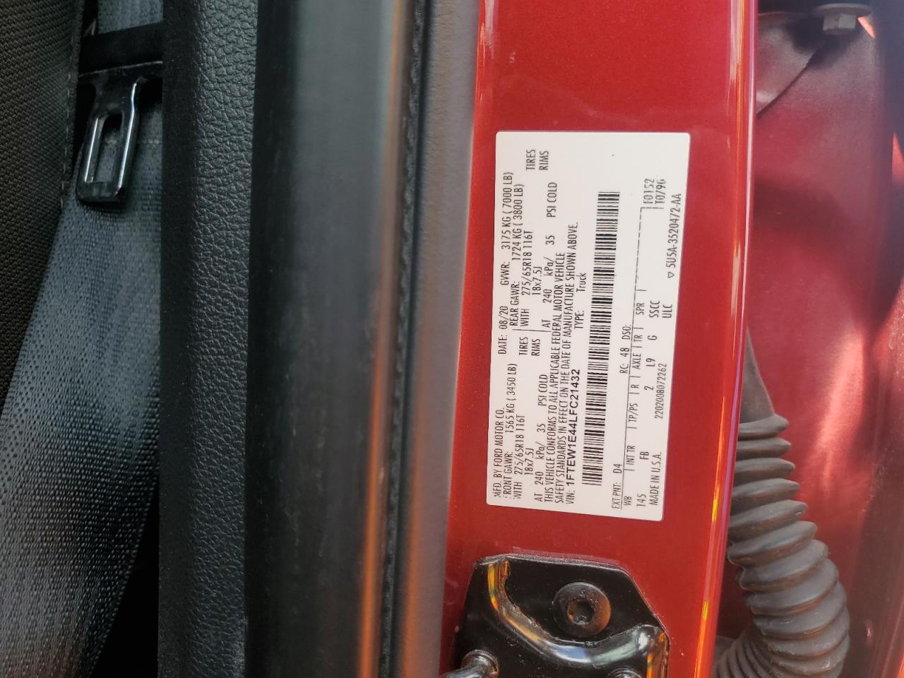 2020 Ford F150 Supercrew VIN: 1FTEW1E44LFC21432 Lot: 69884425
