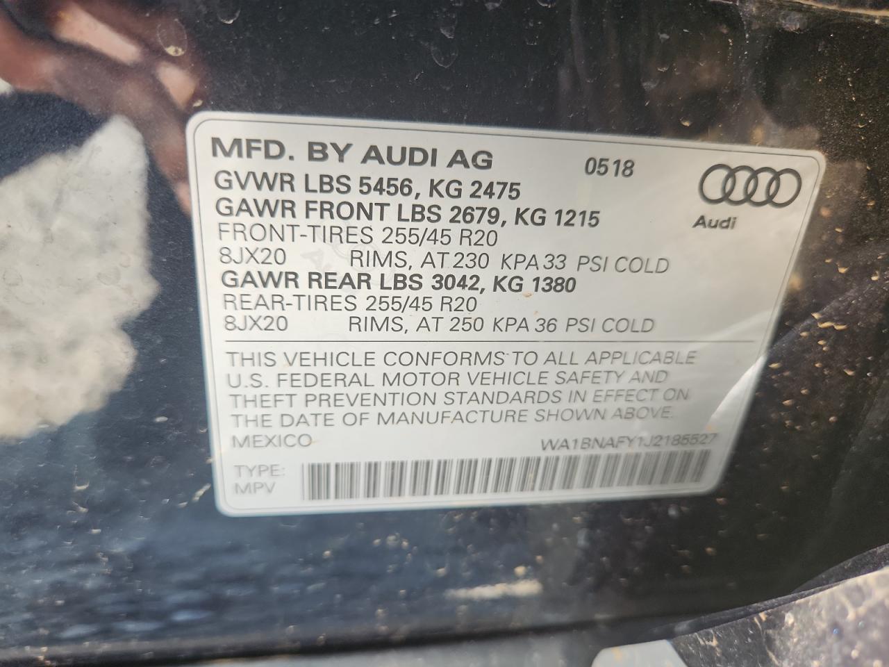 2018 Audi Q5 Premium Plus VIN: WA1BNAFY1J2185527 Lot: 69214055