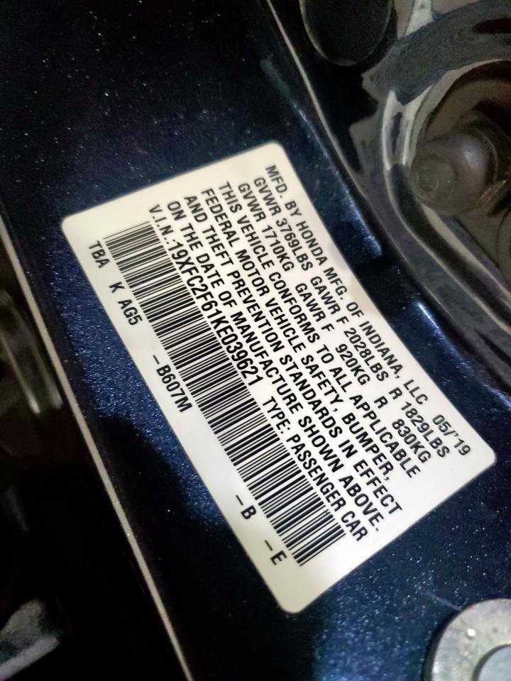 2019 Honda Civic Lx VIN: 19XFC2F61KE039621 Lot: 70941155
