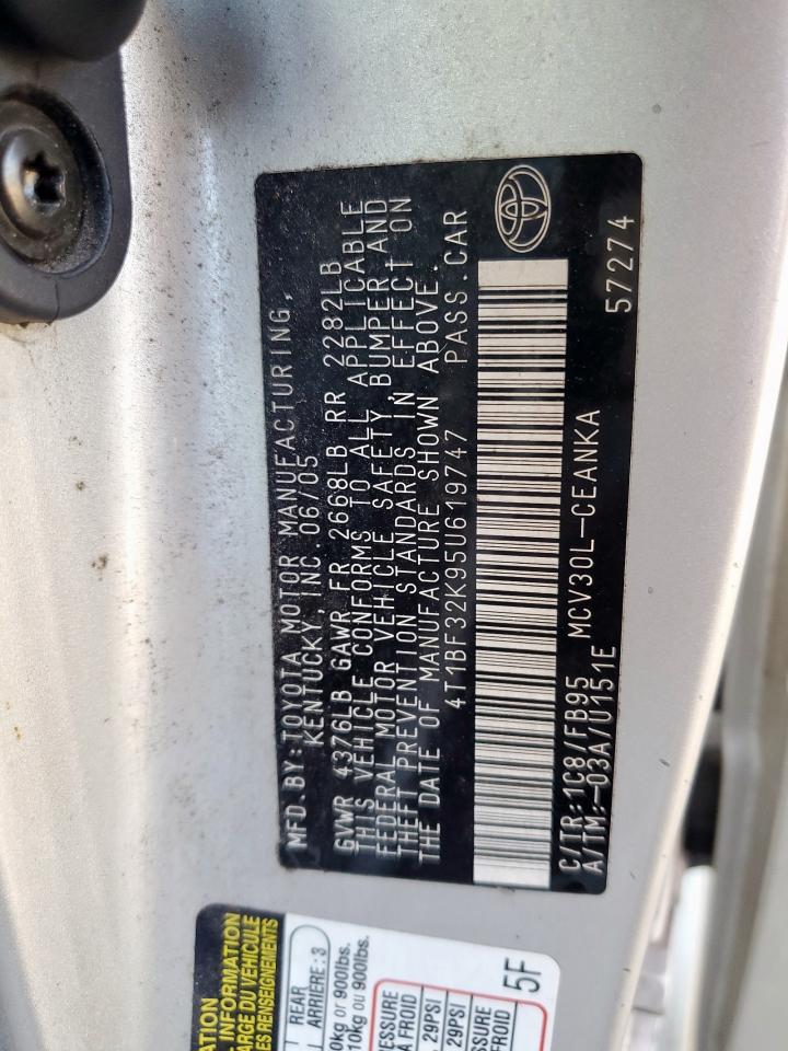 2005 Toyota Camry Le VIN: 4T1BF32K95U619747 Lot: 69208975