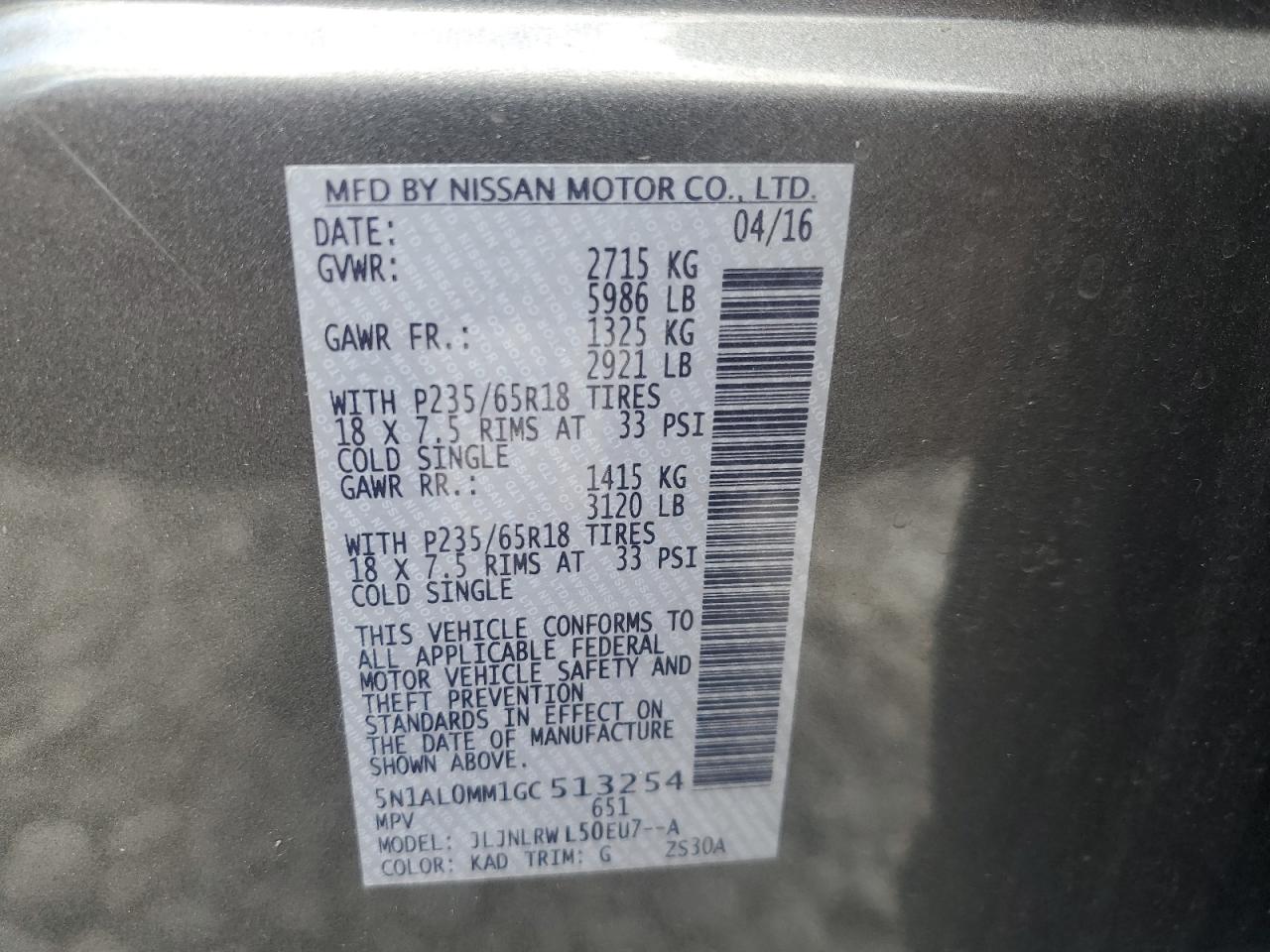 2016 Infiniti Qx60 VIN: 5N1AL0MM1GC513254 Lot: 69967005