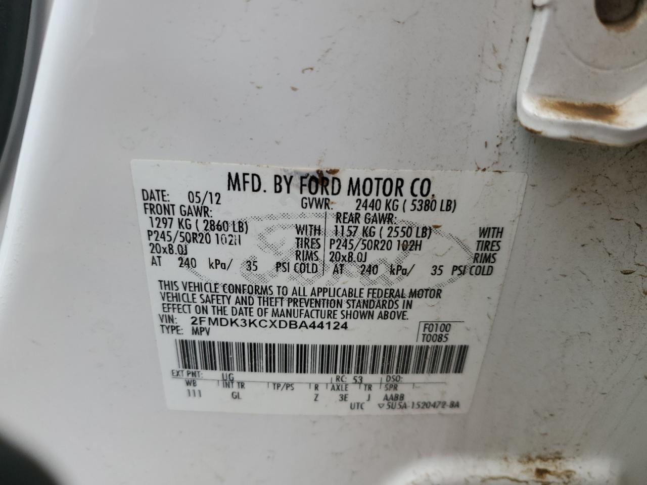 2013 Ford Edge Limited VIN: 2FMDK3KCXDBA44124 Lot: 69787655