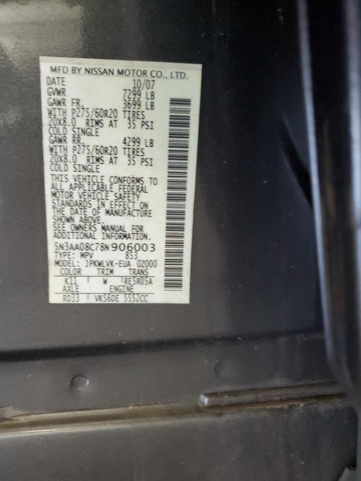 2008 Infiniti Qx56 VIN: 5N3AA08C78N906003 Lot: 69290005