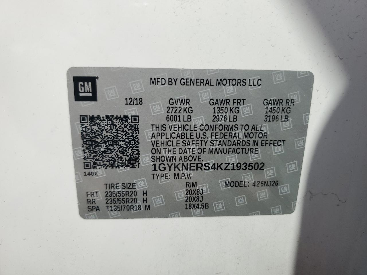 2019 Cadillac Xt5 Premium Luxury VIN: 1GYKNERS4KZ193502 Lot: 67543115