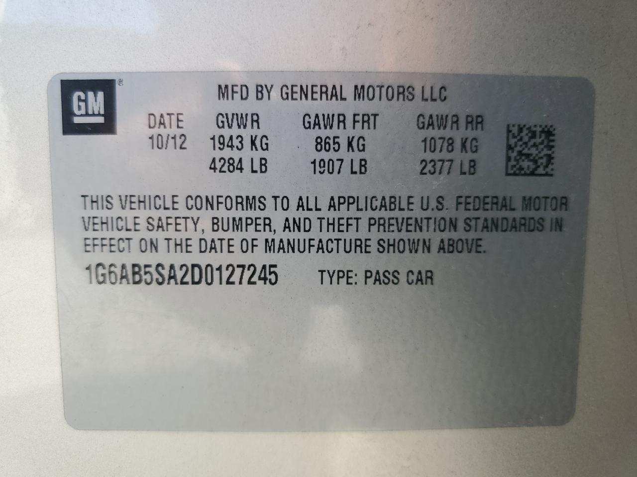 2013 Cadillac Ats Luxury VIN: 1G6AB5SA2D0127245 Lot: 63874975