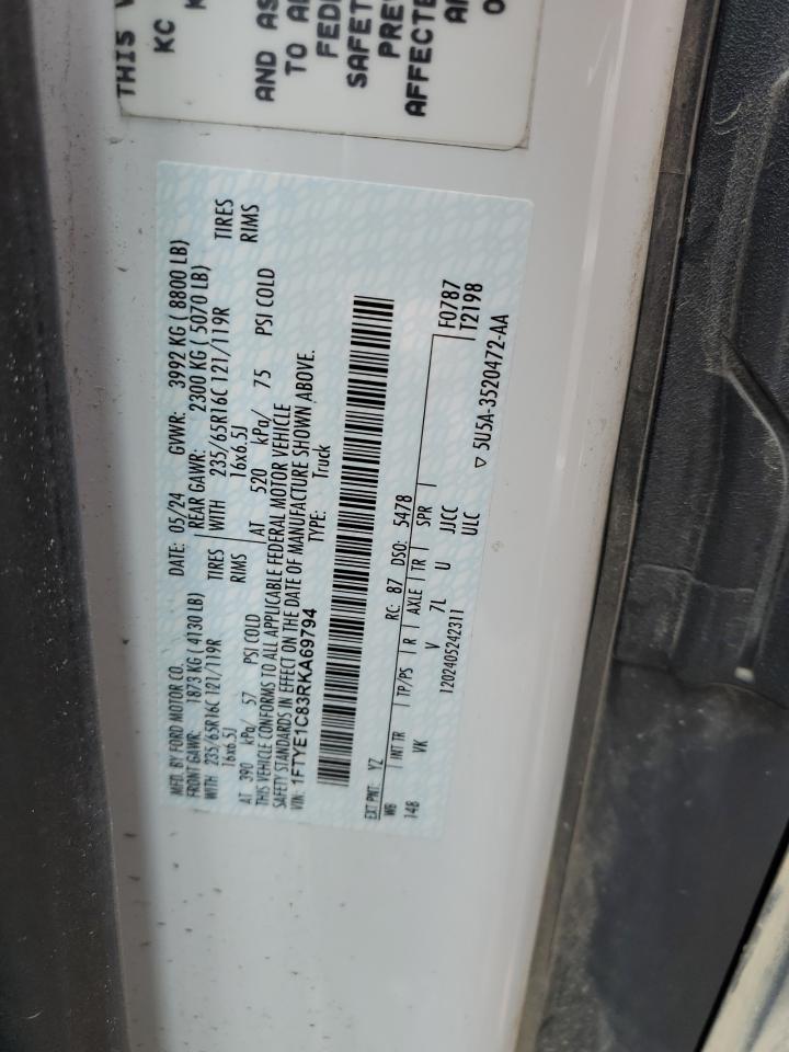 2024 Ford Transit T-150 VIN: 1FTYE1C83RKA69794 Lot: 69369455