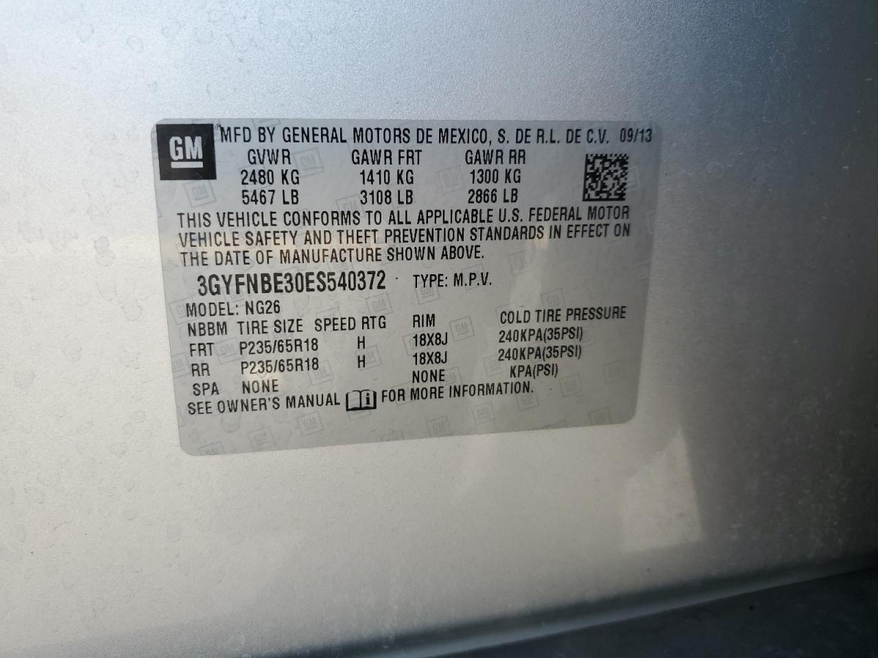 2014 Cadillac Srx Luxury Collection VIN: 3GYFNBE30ES540372 Lot: 70436595