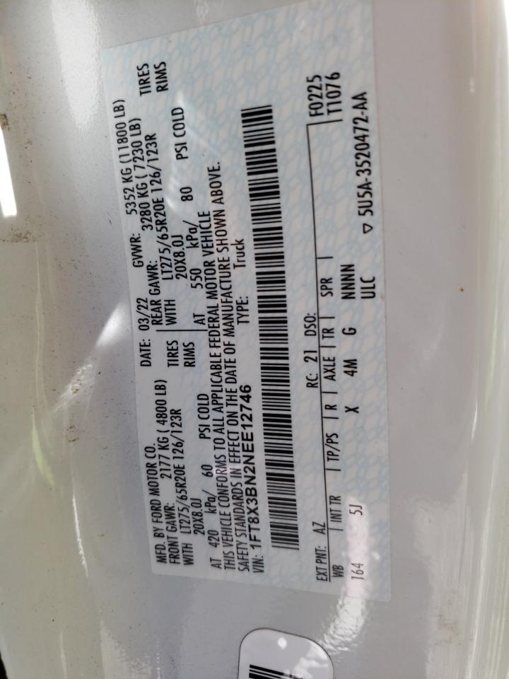 2022 Ford F350 Super Duty VIN: 1FT8X3BN2NEE12746 Lot: 66208455