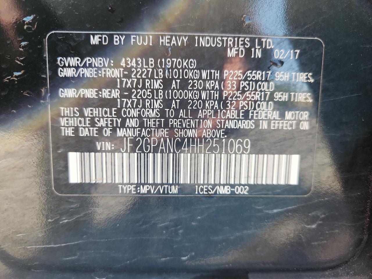 2017 Subaru Crosstrek Limited VIN: JF2GPANC4HH251069 Lot: 70057445