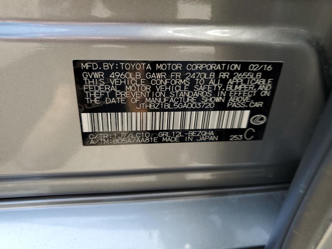 2016 Lexus Gs 350 Base VIN: JTHBZ1BL5GA003720 Lot: 70583355