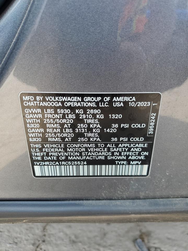 2024 Volkswagen Atlas Se VIN: 1V2HR2CA1RC525524 Lot: 68828435