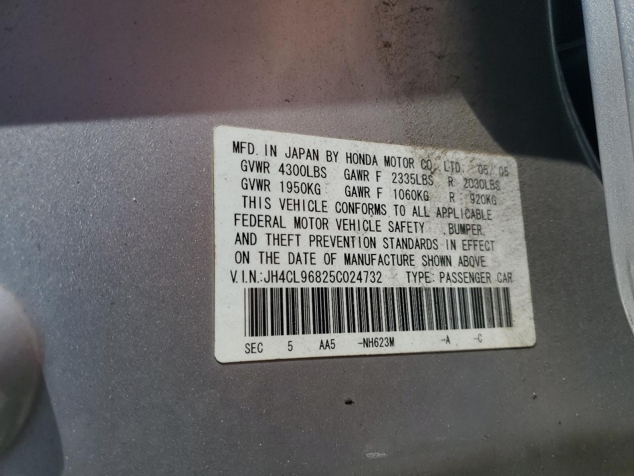 2005 Acura Tsx VIN: JH4CL96825C024732 Lot: 70662815