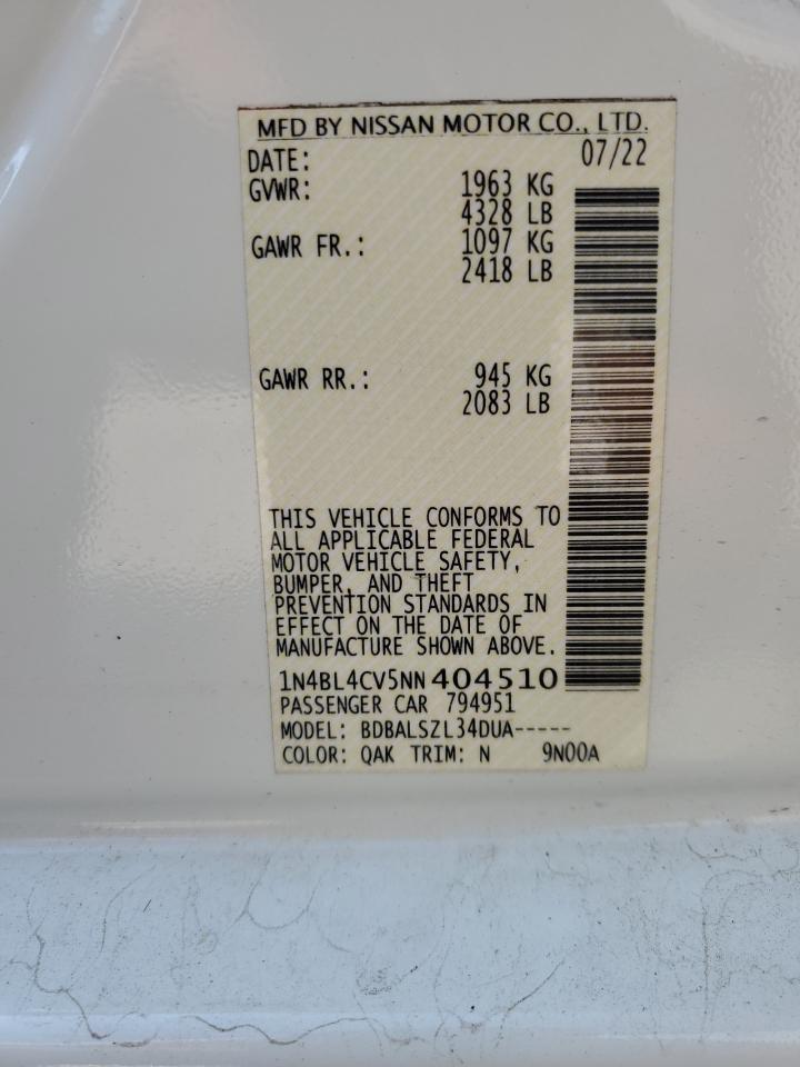 2022 Nissan Altima Sr VIN: 1N4BL4CV5NN404510 Lot: 67755985