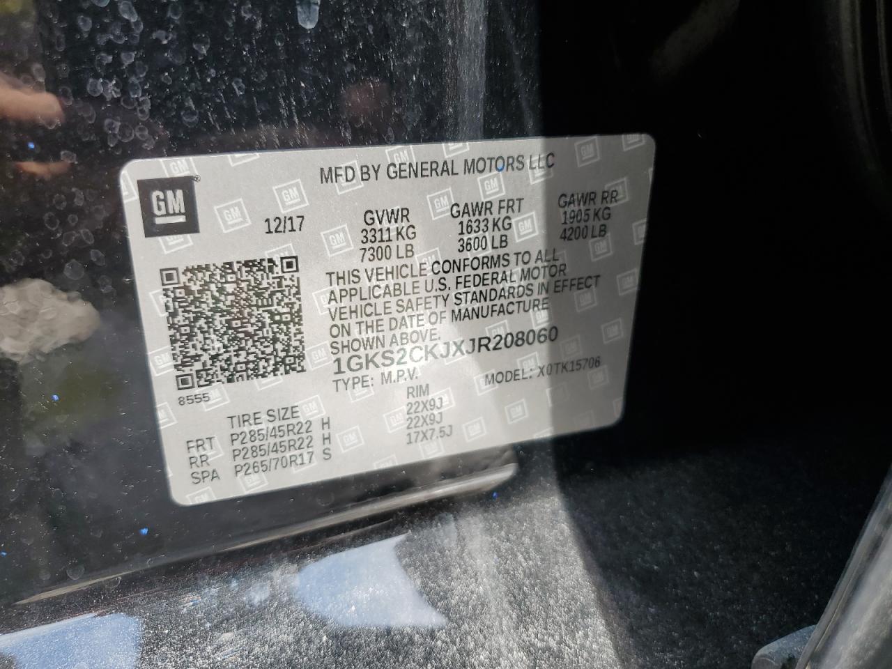 2018 GMC Yukon Denali VIN: 1GKS2CKJXJR208060 Lot: 69263705