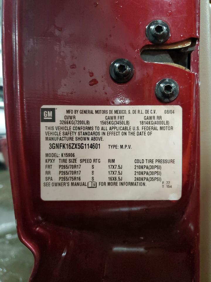 2005 Chevrolet Suburban K1500 VIN: 3GNFK16ZX5G114601 Lot: 70302055