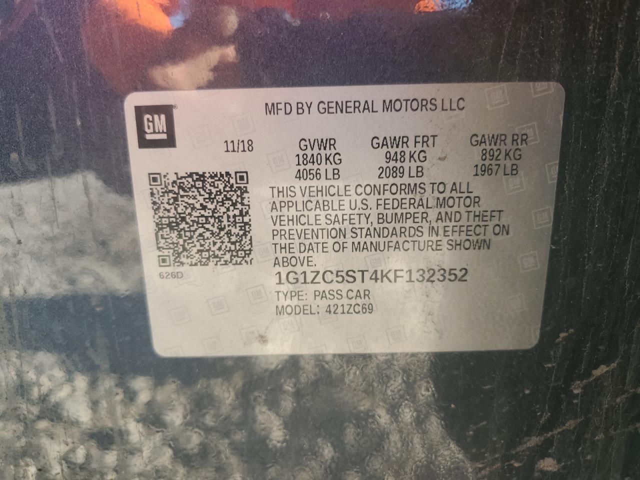 2019 Chevrolet Malibu Ls VIN: 1G1ZC5ST4KF132352 Lot: 70546925