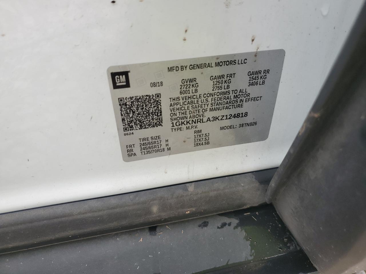 2019 GMC Acadia Sle VIN: 1GKKNRLA3KZ124818 Lot: 69347665