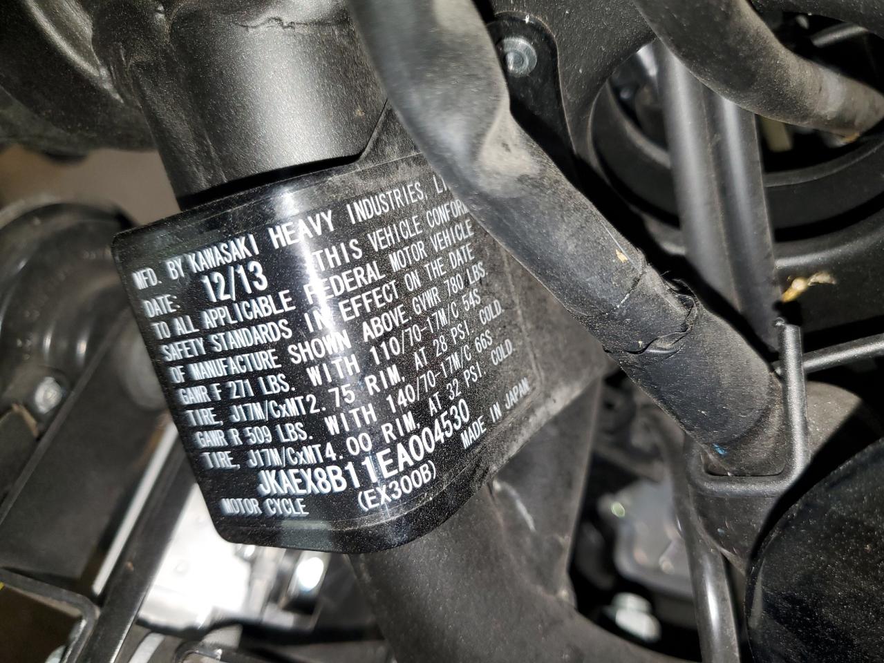 2014 Kawasaki Ex300 B VIN: JKAEX8B11EA004530 Lot: 70900175