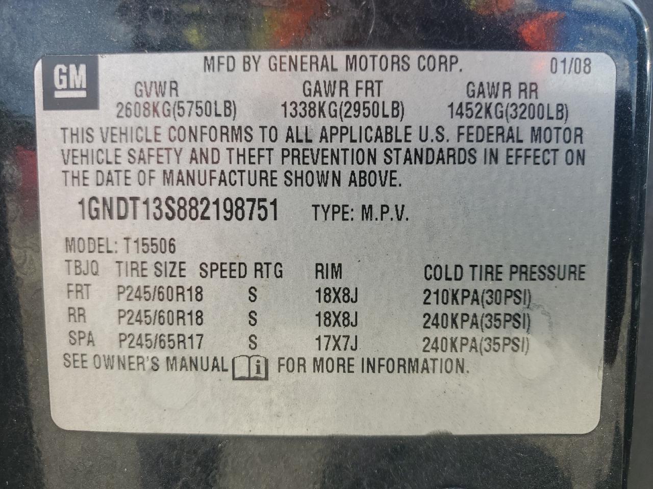 2008 Chevrolet Trailblazer Ls VIN: 1GNDT13S882198751 Lot: 69084485