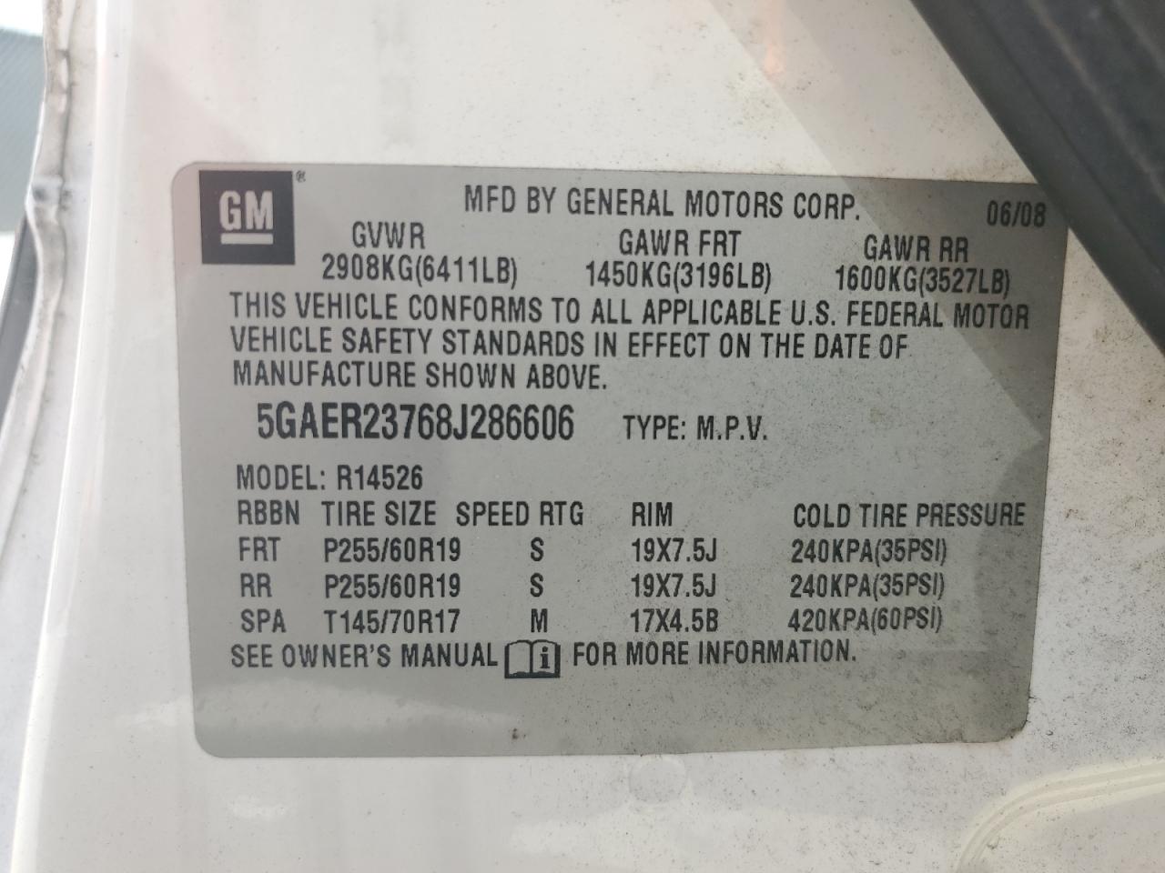 2008 Buick Enclave Cxl VIN: 5GAER23768J286606 Lot: 68595605