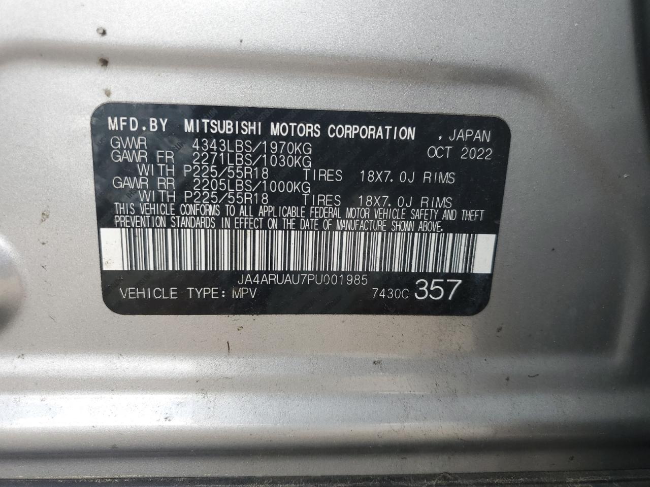 2023 Mitsubishi Outlander Sport S/Se VIN: JA4ARUAU7PU001985 Lot: 67617285