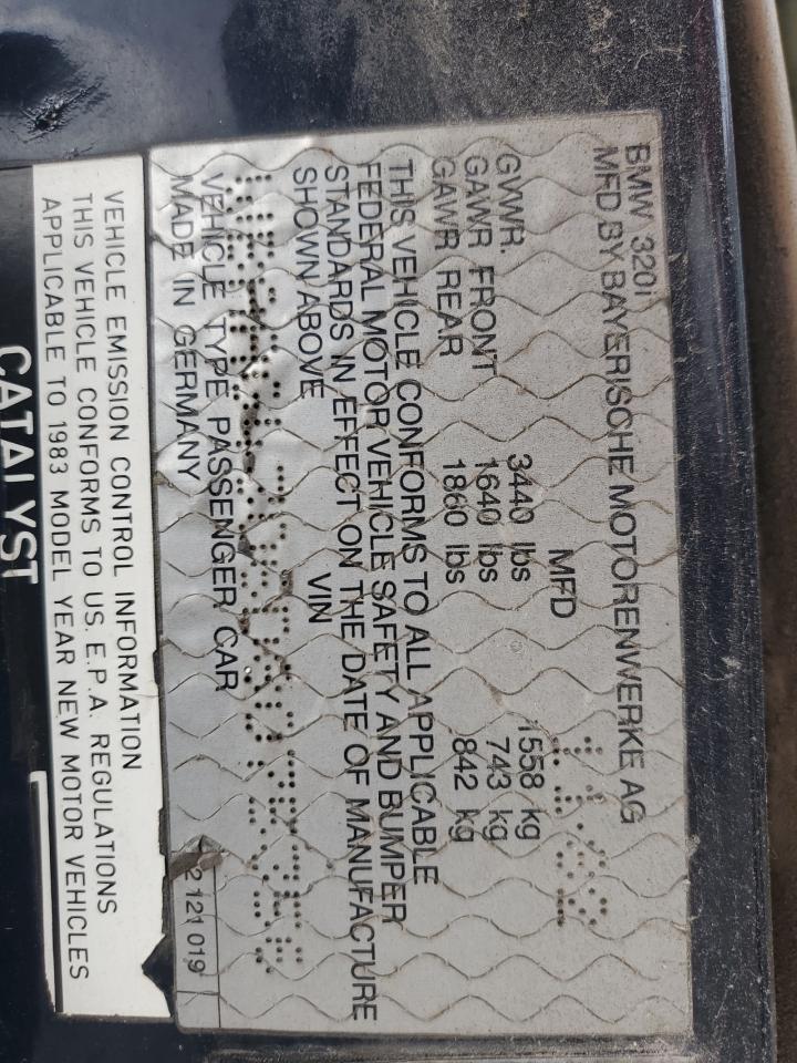 1983 BMW 320 I Automatic VIN: WBAAG4306D8075356 Lot: 69753505