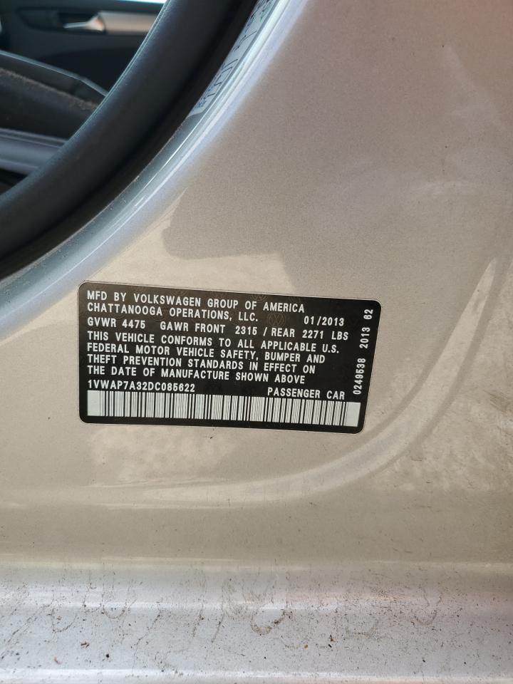 2013 Volkswagen Passat S VIN: 1VWAP7A32DC085622 Lot: 68344595