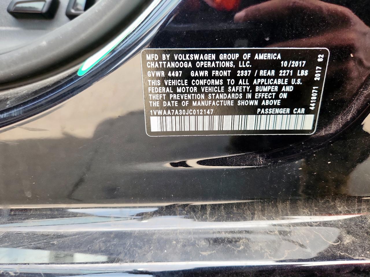 2018 Volkswagen Passat S VIN: 1VWAA7A30JC012147 Lot: 70036285