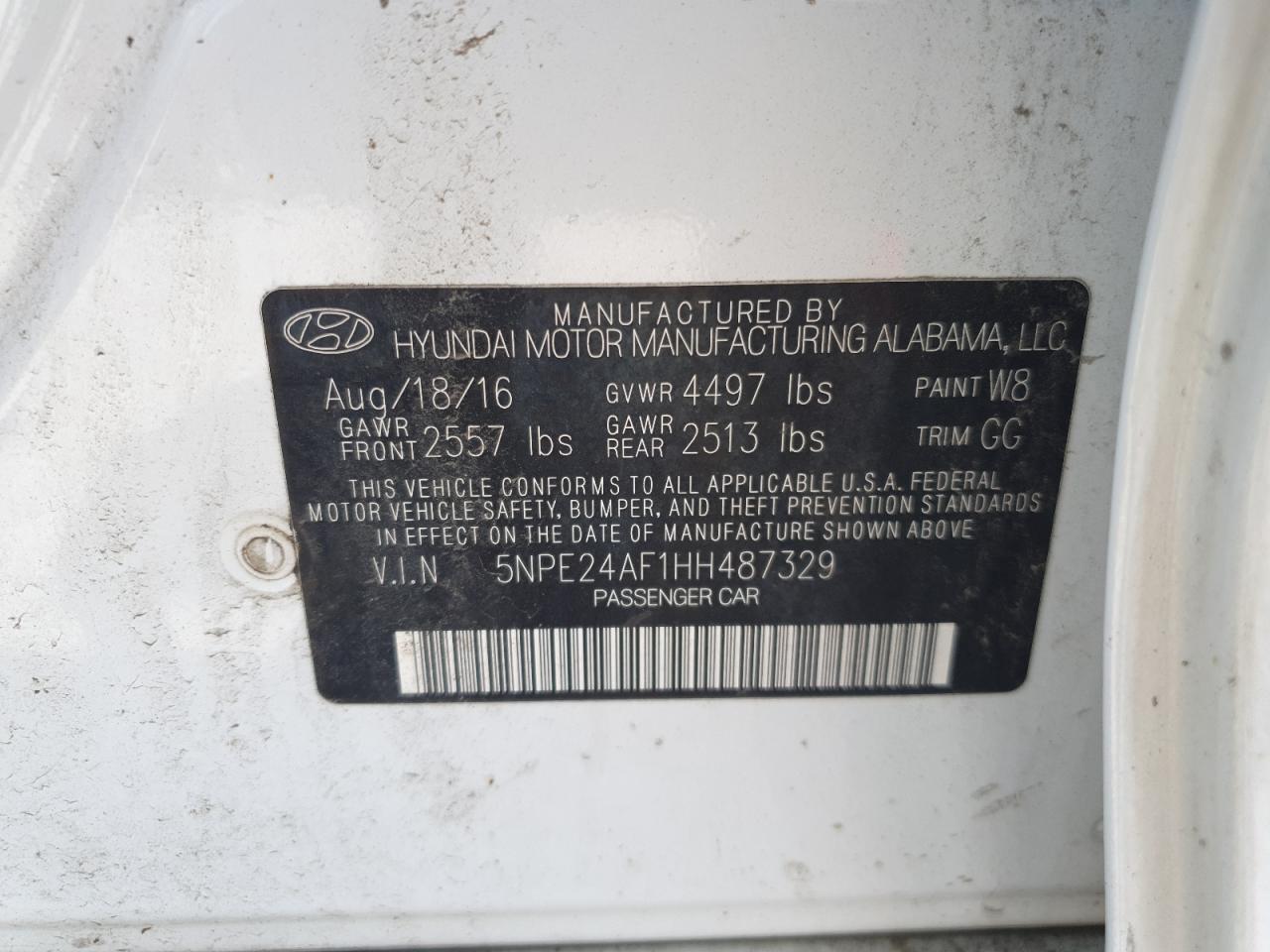 2017 Hyundai Sonata Se VIN: 5NPE24AF1HH487329 Lot: 70785685