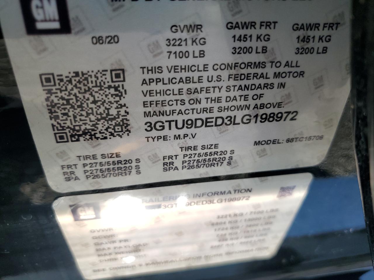 2020 GMC Sierra K1500 Slt VIN: 3GTU9DED3LG198972 Lot: 68373675