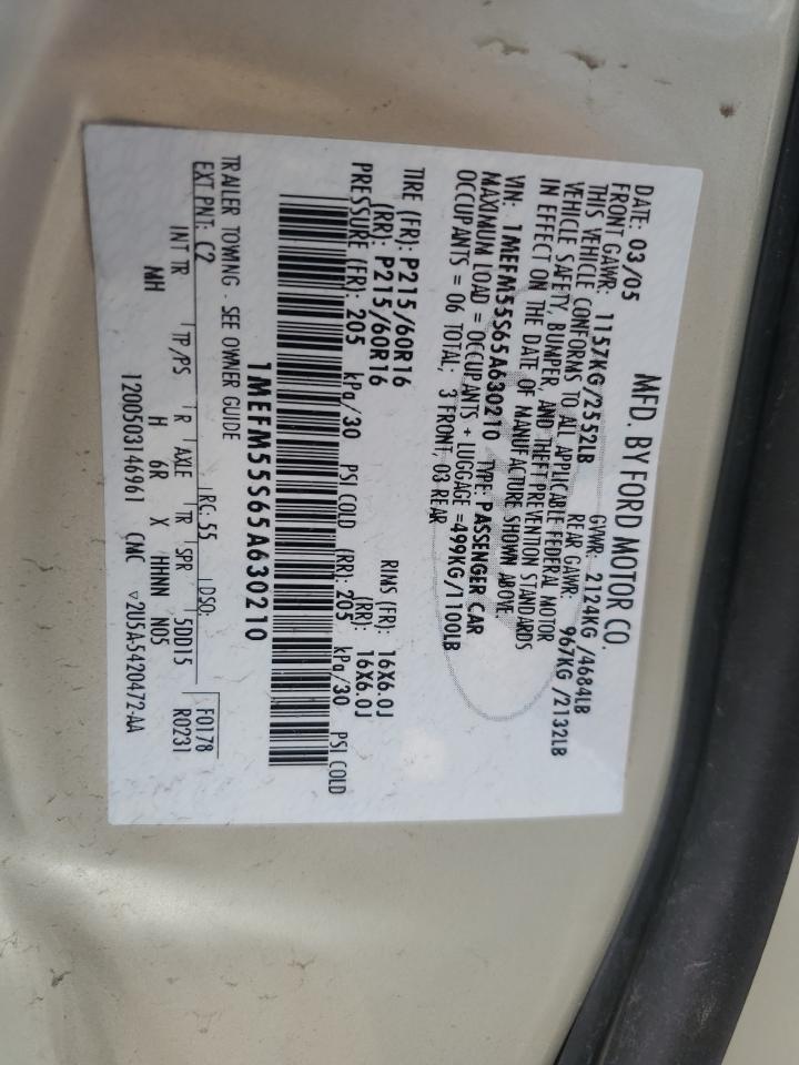 2005 Mercury Sable Ls Premium VIN: 1MEFM55S65A630210 Lot: 70426185