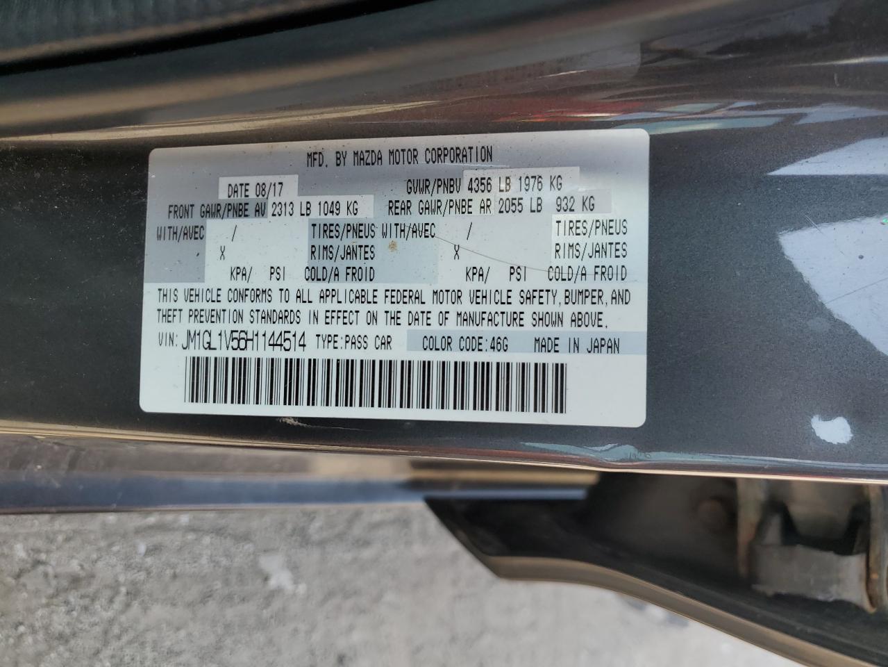 JM1GL1V56H1144514 2017 Mazda 6 Touring