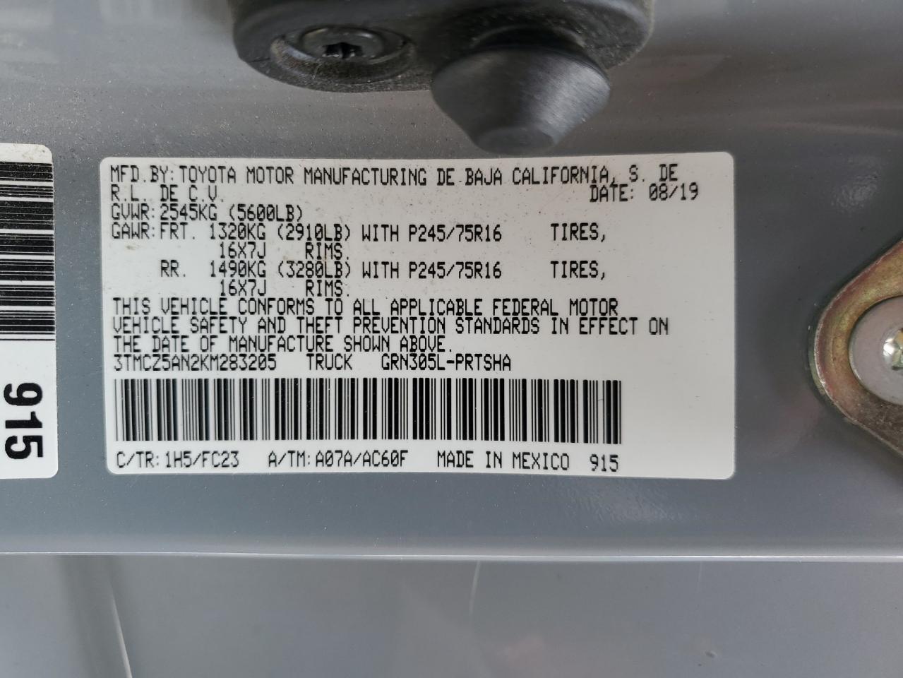 2019 Toyota Tacoma Double Cab VIN: 3TMCZ5AN2KM283205 Lot: 70579585