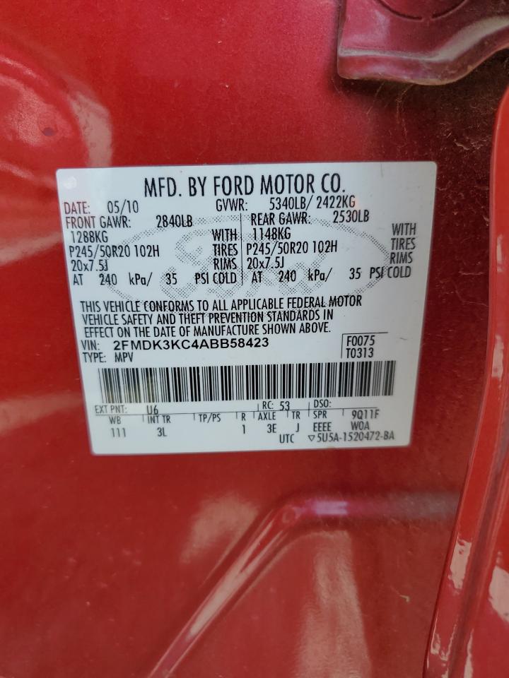 2010 Ford Edge Limited VIN: 2FMDK3KC4ABB58423 Lot: 70816235