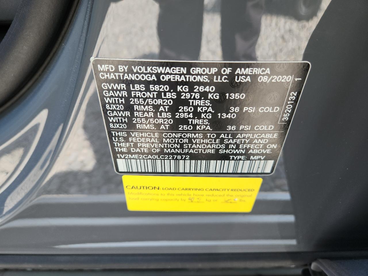 2020 Volkswagen Atlas Cross Sport Sel VIN: 1V2ME2CA0LC227872 Lot: 69544735