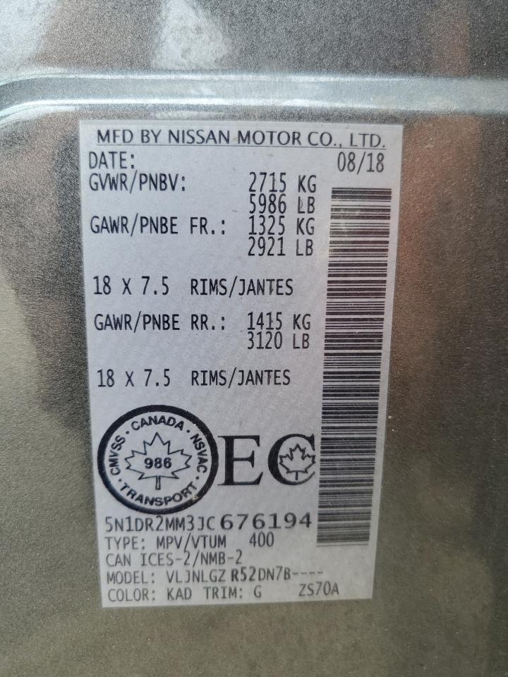 2018 Nissan Pathfinder S VIN: 5N1DR2MM3JC676194 Lot: 67904725